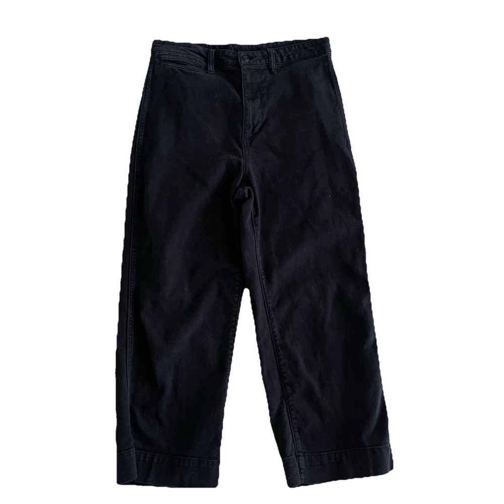 Quince Women's Black Stretch Cotton Twill Wide-Leg Crop Pants Size 29 Tag Cut